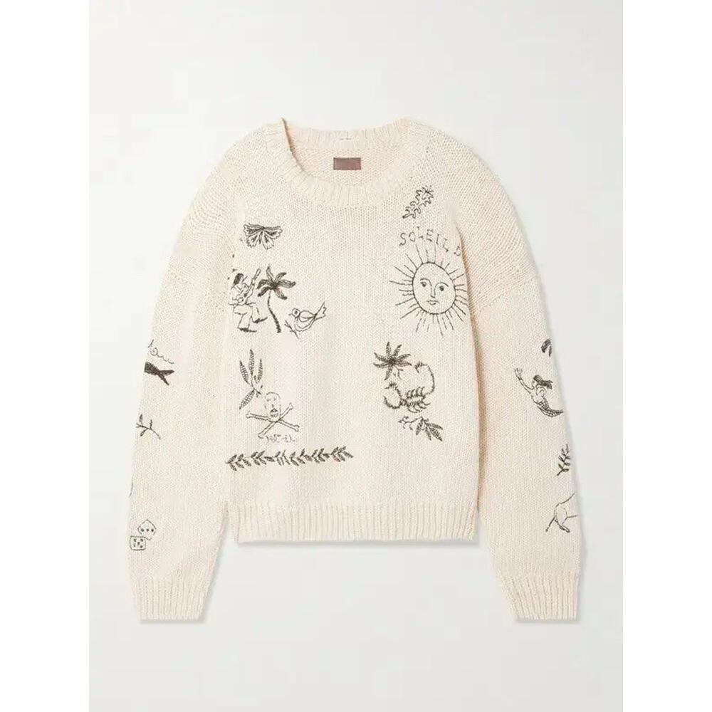 MOTHER Sweater Cotton Jumper Women’s Large Cream Drawings In The Sand $395 - Picture 3 of 16